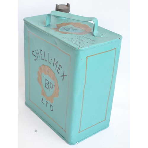 200 - Vintage Shell-Mex BP 2 gallon petrol can with cap, repainted/restored in light blue with black lette... 