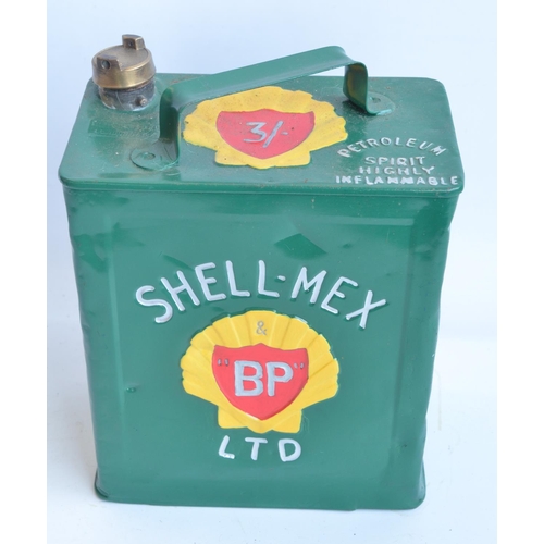 202 - Vintage Shell-Mex BP 2 gallon petrol can with cap, repainted/restored in green with silver lettering