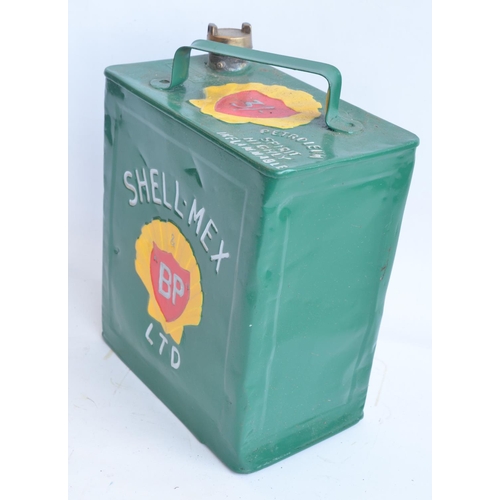 202 - Vintage Shell-Mex BP 2 gallon petrol can with cap, repainted/restored in green with silver lettering