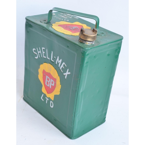 202 - Vintage Shell-Mex BP 2 gallon petrol can with cap, repainted/restored in green with silver lettering