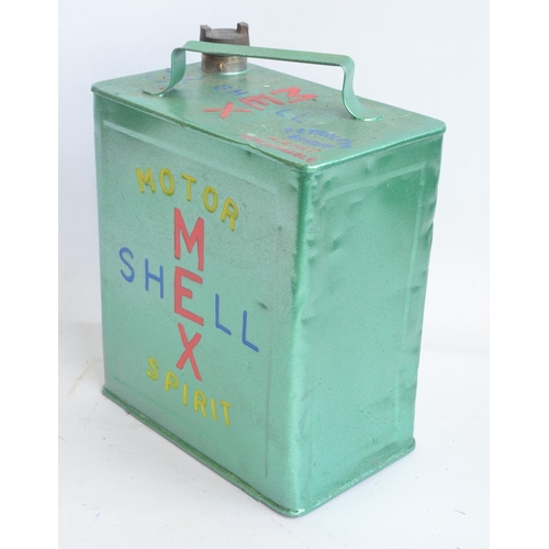 203 - Vintage Shell-Mex Motor Spirit 2 gallon petrol can with cap, repainted/restored in light metallic gr... 