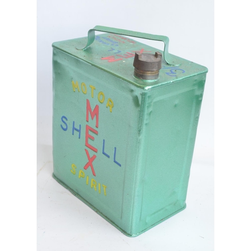 203 - Vintage Shell-Mex Motor Spirit 2 gallon petrol can with cap, repainted/restored in light metallic gr... 