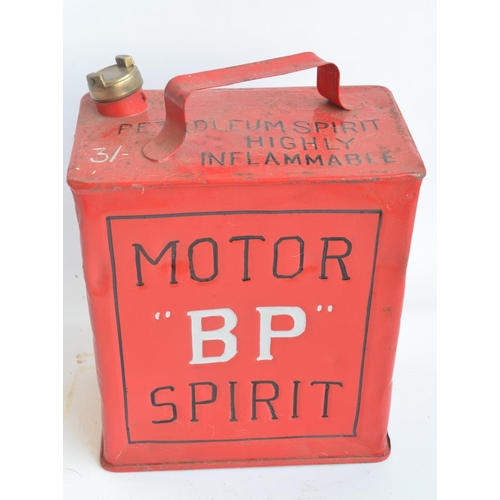 206 - Vintage BP Motor Spirit 2 gallon petrol can with cap, repainted/restored in red with black and silve... 