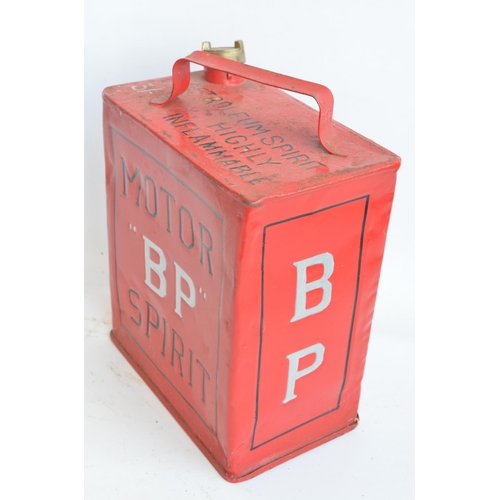 206 - Vintage BP Motor Spirit 2 gallon petrol can with cap, repainted/restored in red with black and silve... 