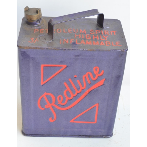 207 - Vintage Redline 2 gallon petrol can with cap, repainted/restored in purple with red lettering