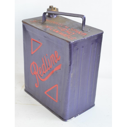 207 - Vintage Redline 2 gallon petrol can with cap, repainted/restored in purple with red lettering