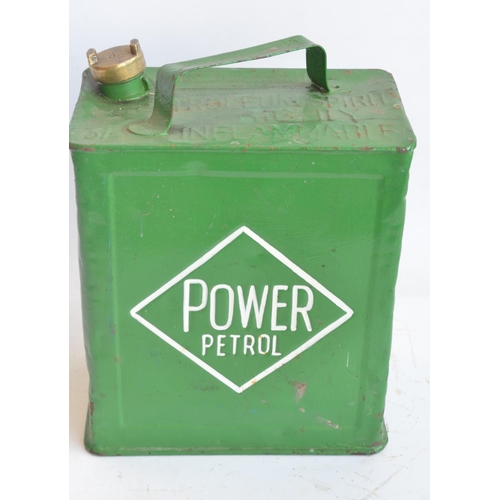 210 - Vintage Power Petrol 2 gallon petrol can with cap, repainted/restored in mid green with white letter... 