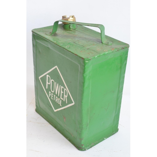 210 - Vintage Power Petrol 2 gallon petrol can with cap, repainted/restored in mid green with white letter... 