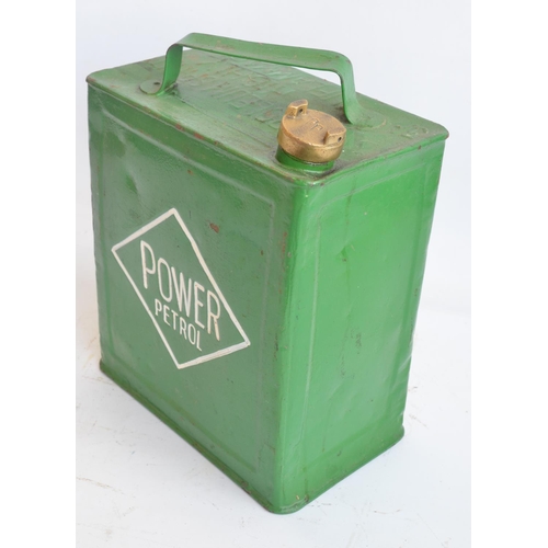 210 - Vintage Power Petrol 2 gallon petrol can with cap, repainted/restored in mid green with white letter... 