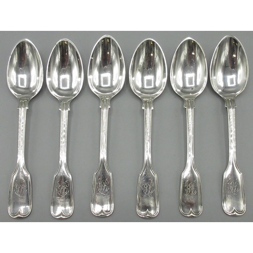 1073 - Set of six George 1V Scottish silver Fiddle and Thread pattern tea spoons, Mitchell & Sons Glasgow 1... 