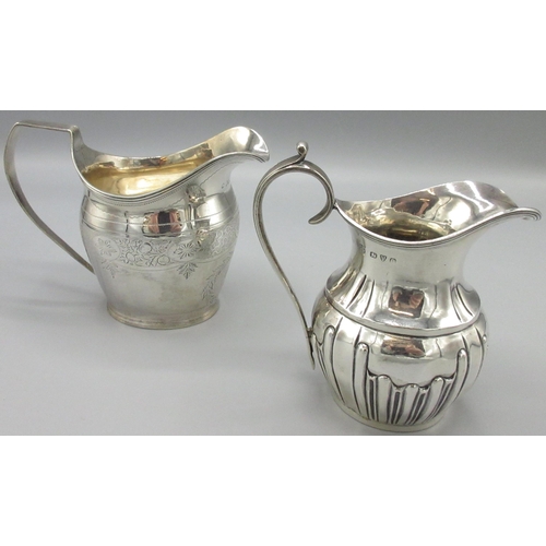 1067 - George III silver cream jug, ovoid body engraved with coral and floral band in dot prick border, ree... 