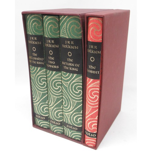 449B - Folio Society - J.R.R. Tolkien, Lord of the Rings 3 volume set in slip-case and The Hobbit single bo... 