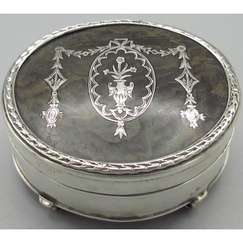 1059 - Edward VII silver and tortoishell oval ring box, hinged lid pique decorated with flower vase and flo... 
