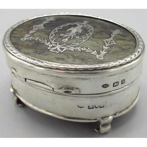 1059 - Edward VII silver and tortoishell oval ring box, hinged lid pique decorated with flower vase and flo... 