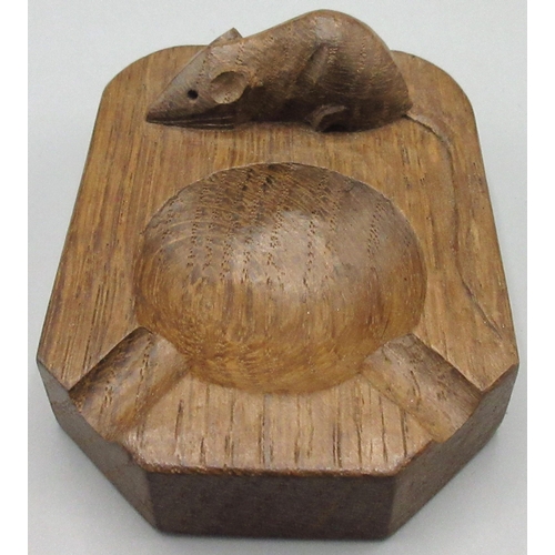 1379 - Robert Mouseman Thompson of Kilburn - an oak canted rectangular ashtray, carved with signature mouse... 