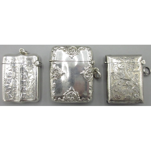 1062 - Victorian silver rectangular vesta case, scroll and leaf border with gilt interior, Henry Mathews Bi... 