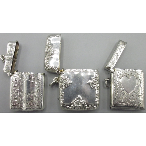 1062 - Victorian silver rectangular vesta case, scroll and leaf border with gilt interior, Henry Mathews Bi... 
