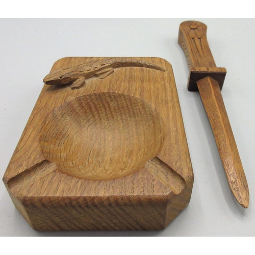 1380 - Derek Lizardman Slater of Crayke - an oak rectangular ashtray carved with signature lizard, L11.5cm ... 