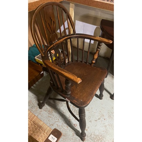 437 - C19th ash and elm low back Windsor chair, seat stamped F. Walker Rockley, turned supports with crino... 