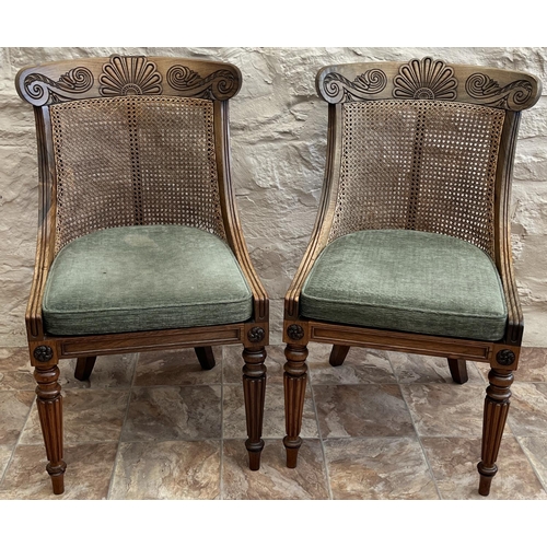 1304 - Pair of Regency rosewood library chairs, the shaped curved back with lobed and scroll carved crestin... 