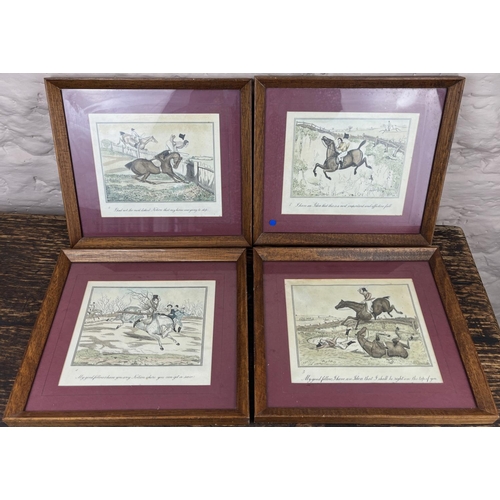 1250 - Set of four 18th century style coloured Hunting prints titled 'I have an Idea that this is a most im... 