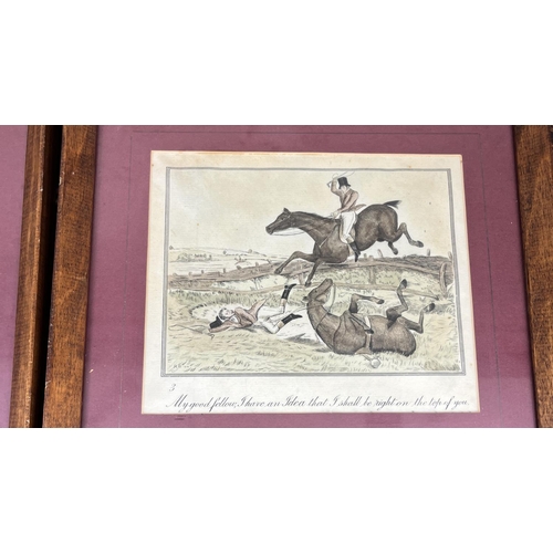 1250 - Set of four 18th century style coloured Hunting prints titled 'I have an Idea that this is a most im... 