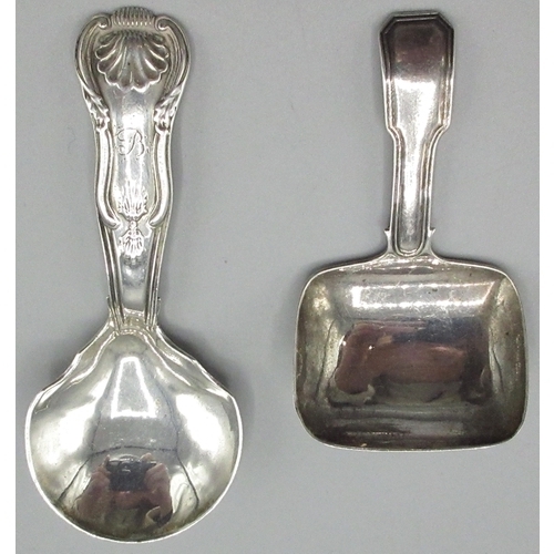 1063 - George III silver caddy spoon with Fiddle and thread handle, Birmingham 1818 and a William IV silver... 