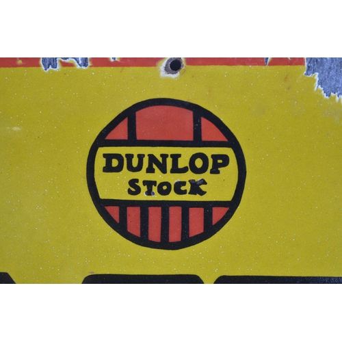 226 - Bulged enamel steel plate advertising sign for Dunlop, 106.7x40.5cm