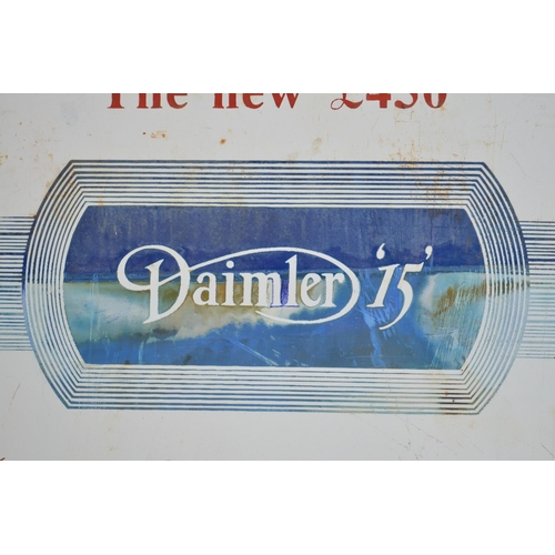 228 - Enamel steel plate advertising sign for The New £450 Daimler 15, 38x61cm