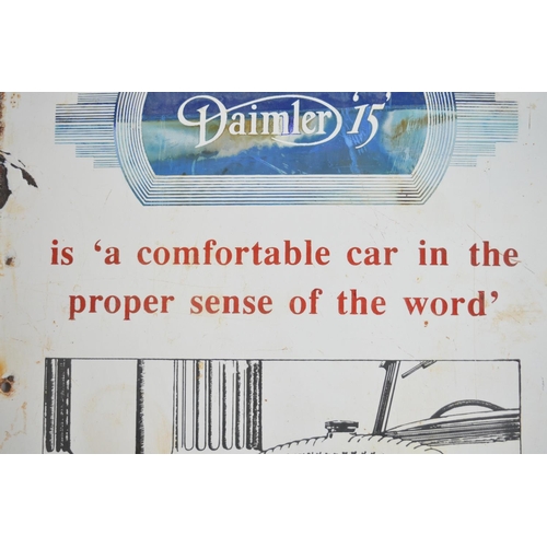 228 - Enamel steel plate advertising sign for The New £450 Daimler 15, 38x61cm