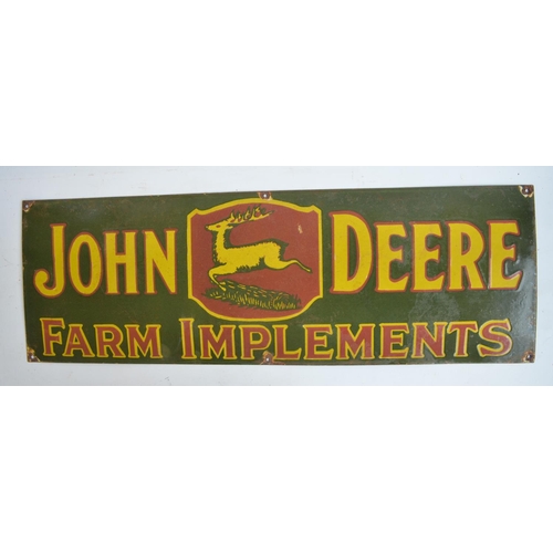 231 - Enamel steel plate advertising sign for John Deere Farm Implements, 91.5x30.5cm