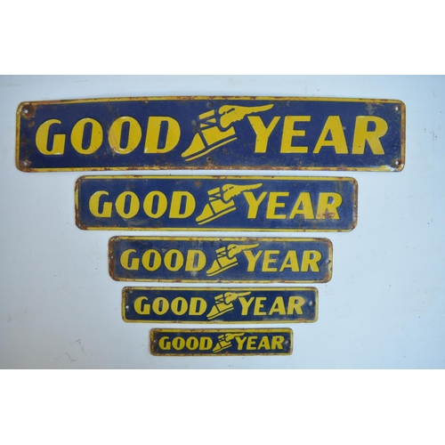 232 - Five small Goodyear enamel advertising signs, largest 55.8x10.2cm