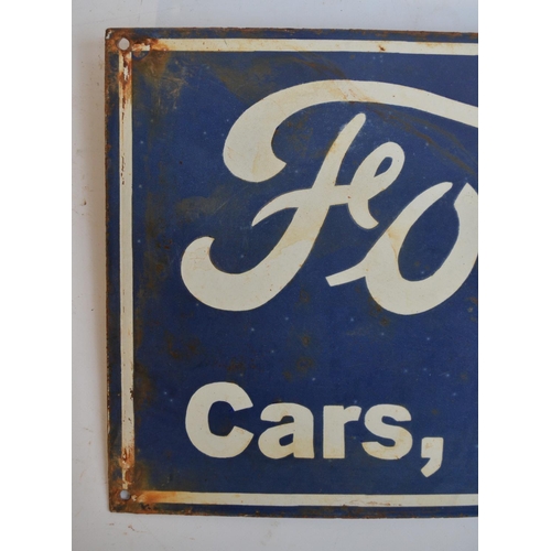 233 - Enamel steel plate advertising sign for Ford And Fordson Cars, Trucks and Tractors, 75.5x25.4cm