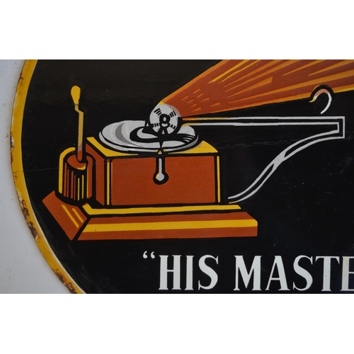 236 - Double sided oval enamel steel plate advertising sign for His Master's Voice, 61x45.5cm