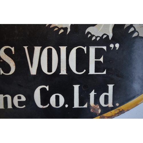 236 - Double sided oval enamel steel plate advertising sign for His Master's Voice, 61x45.5cm