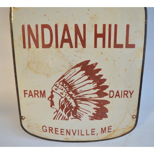 239 - Enamel steel plate advertising sign for Indian Hill Farm Dairy, 76.5x33cm