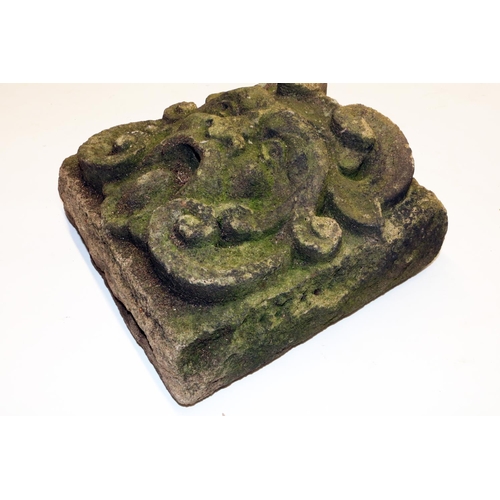 1386 - Gothic carved sandstone plaque, relief modelled as an open-mouthed man, 24cm x 24cm