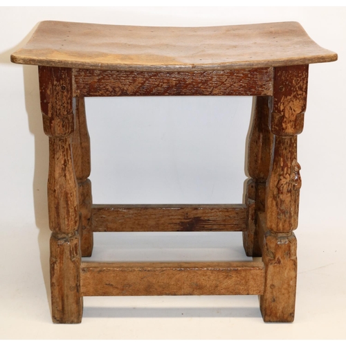 1372 - Robert Mouseman Thompson of Kilburn - an oak joint type stool, nailed rectangular adzed dished top o... 