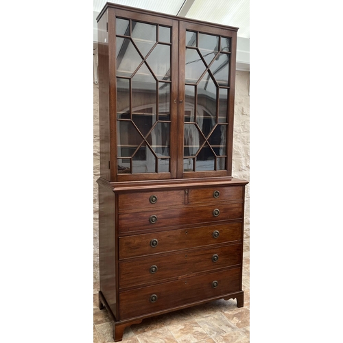 1317 - 19th century mahogany secretaire bookcase, with moulded cornice and two astragal glazed doors above ... 