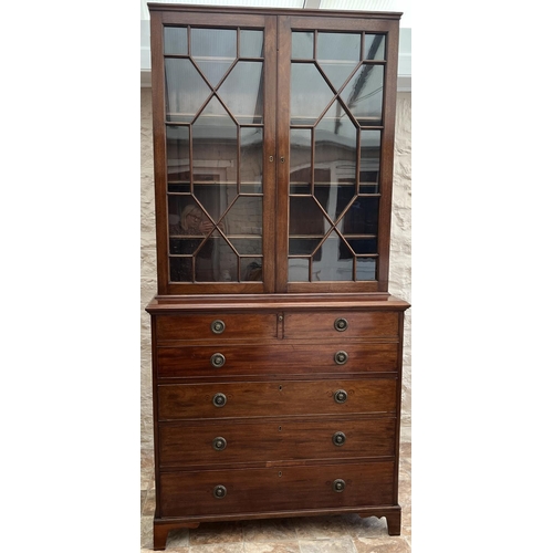 1317 - 19th century mahogany secretaire bookcase, with moulded cornice and two astragal glazed doors above ... 