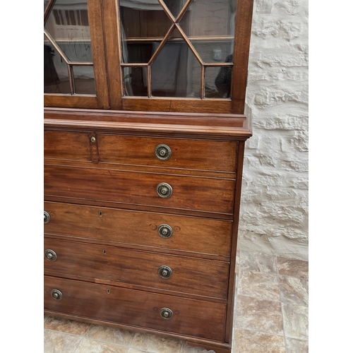 1317 - 19th century mahogany secretaire bookcase, with moulded cornice and two astragal glazed doors above ... 