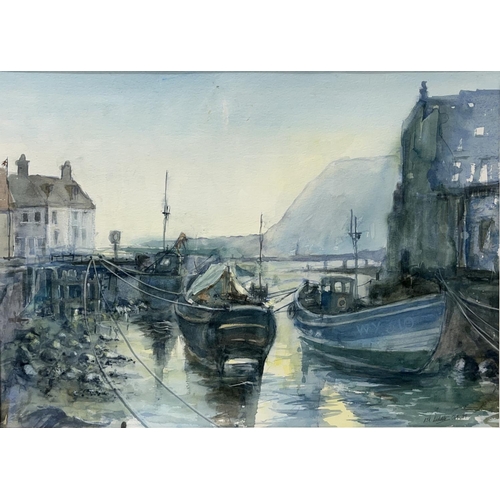 1252 - Andy J. R. Liddle (20th century); Fishing Boats in Staithes Harbour, watercolour, signed and dated O... 