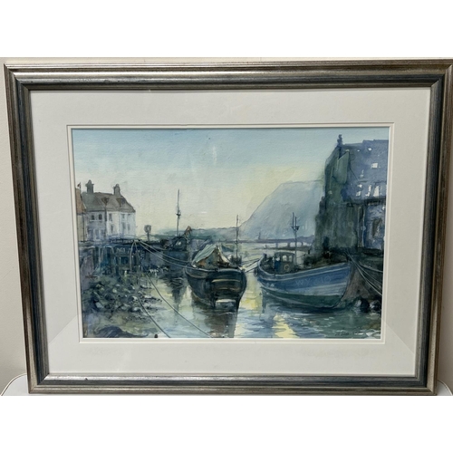 1252 - Andy J. R. Liddle (20th century); Fishing Boats in Staithes Harbour, watercolour, signed and dated O... 