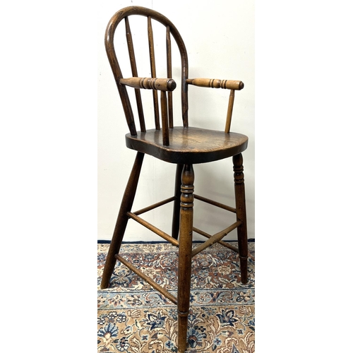 1355 - Early 20th century ash and beech Childs high chair, with hoop and stick back on turned supports with... 