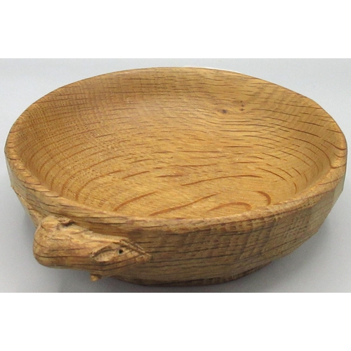 1375 - Robert Mouseman Thompson of Kilburn - an oak circular nut bowl, carved with signature mouse, D15.5cm