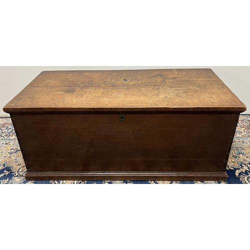 1366 - 19th century oak rectangular blanket box with moulded edge hinged top on skirted base, W105cm D51cm ... 