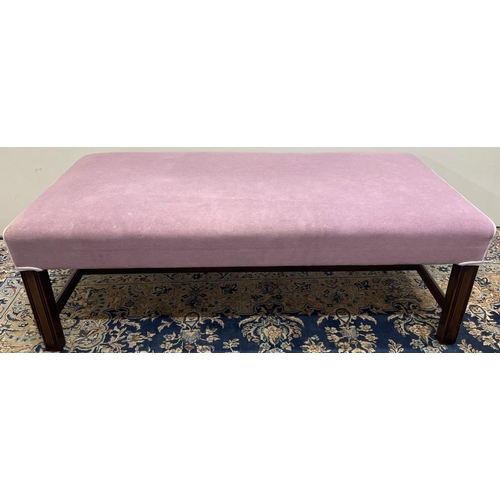 1341 - Large George 111 style rectangular stool, upholstered top on moulded supports with H stretcher, W127... 