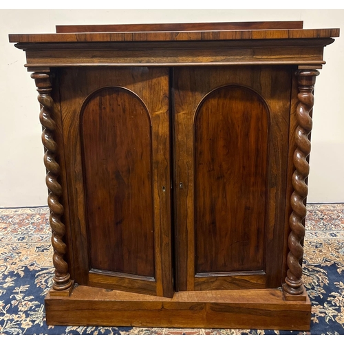 1334 - Victorian rosewood Chiffonier, raised back and plain frieze above two arched panel doors enclosed by... 