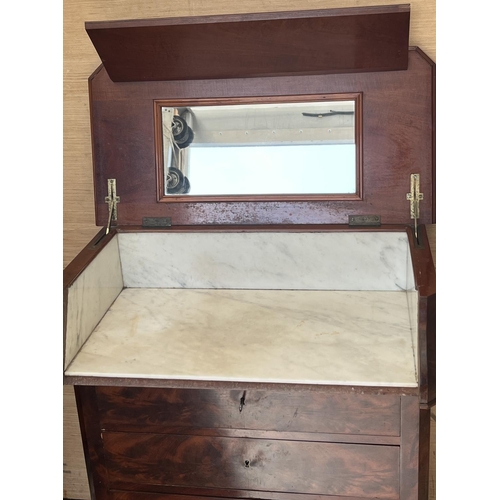 1362 - 19th century continental figured mahogany washstand, hinged serpentine top with white marble interio... 