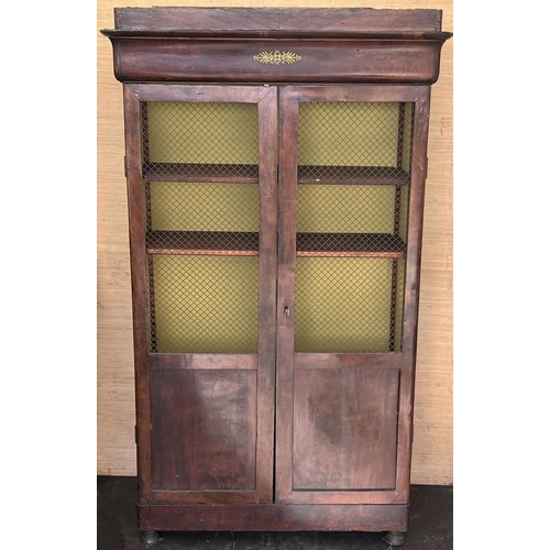 1363 - 19th century continental mahogany bookcase with two metal grilled and panel doors and four adjustabl... 